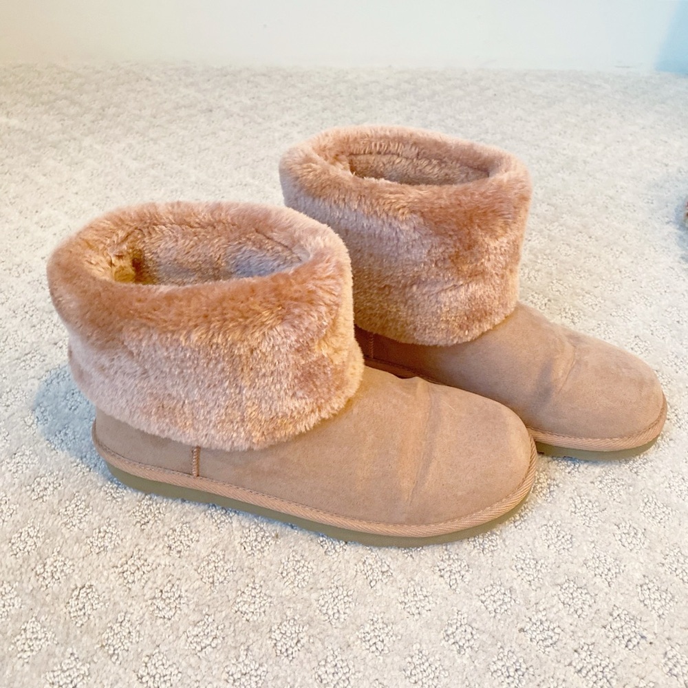 Blush Pink Cozy Tan Women's Faux Fur Rollover UGG Inspired Boots